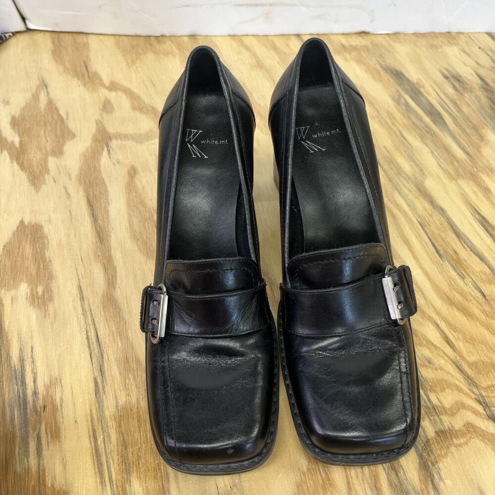 VTG 90s Y2K White Mountain Leather Heeled Loafer Size 8 Black Buckle Casual - Picture 9 of 14